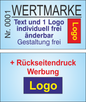 1000 Wertmarken 4/4 "doppelseitig mit Text + Logo farbig" -  inkl. Entwurf