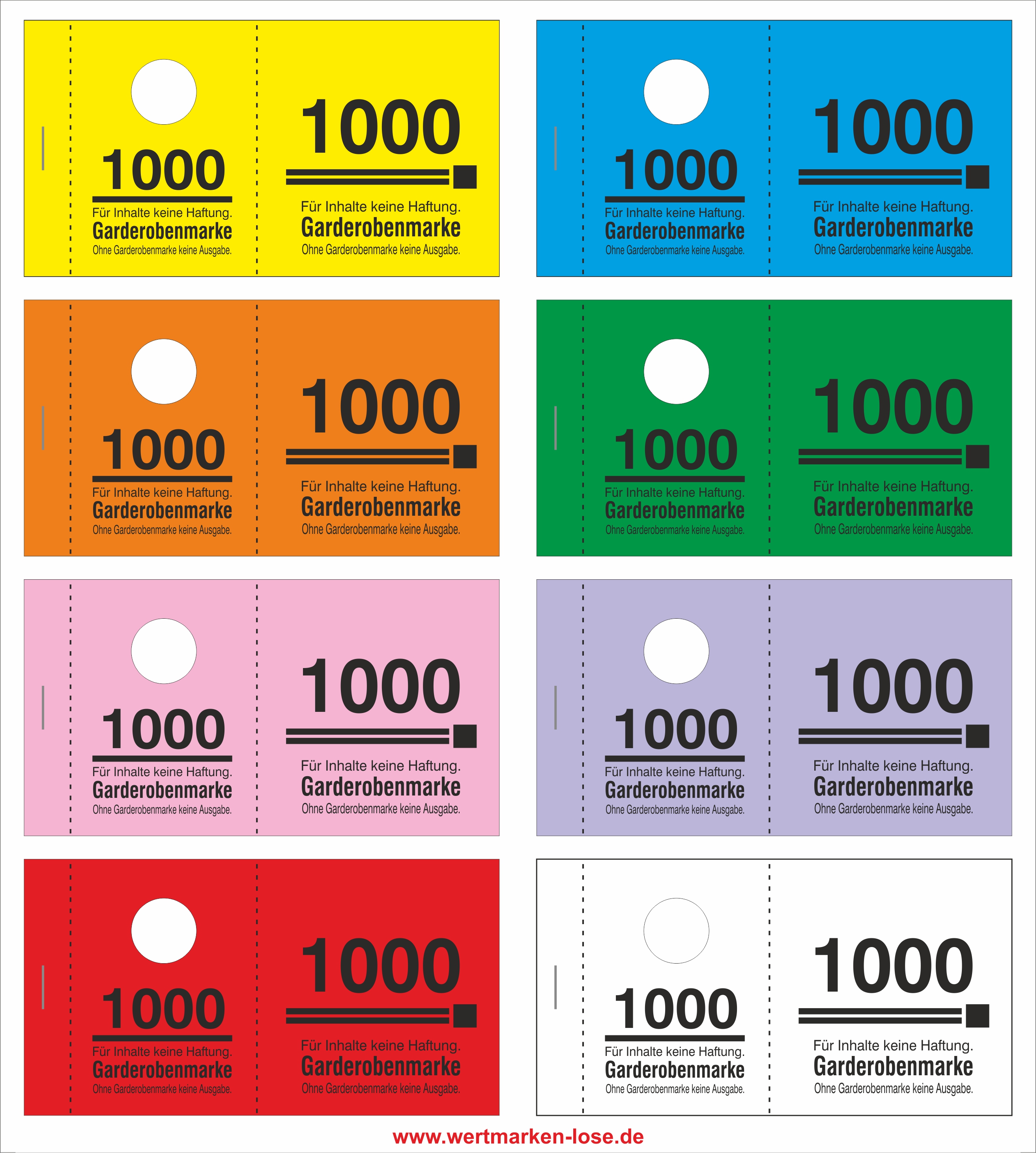 1000 Garderobenmarken Kunststoff, Plastik mit Ziffernprägung # 0001-1000, Farbe wählbar (schwarz