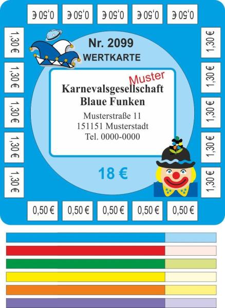 100 Abstreichkarten im Bierdeckeldesign - Wertkarten "Karneval-Fasching"