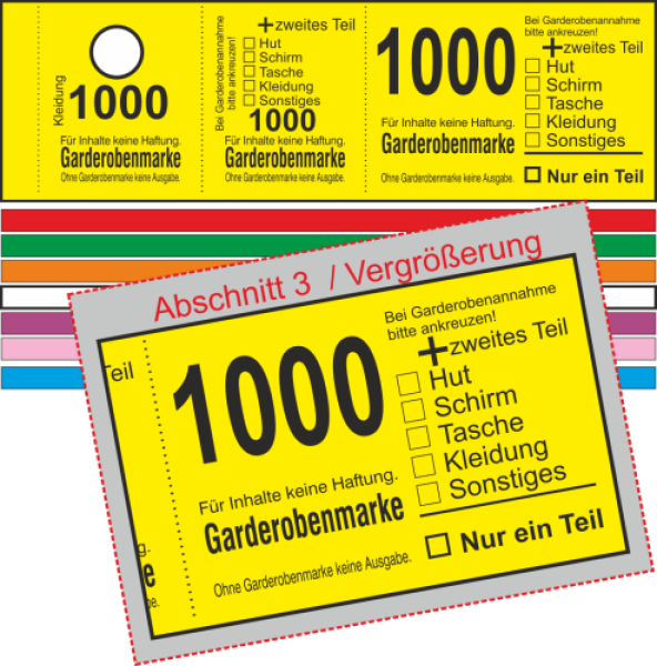 1000 Garderobenmarke "3 Abschnitte, neutral", 14 mm Bügelloch