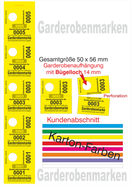 1000 Garderobenmarken "5 Abschnitte neutral", 14 mm Bügelloch