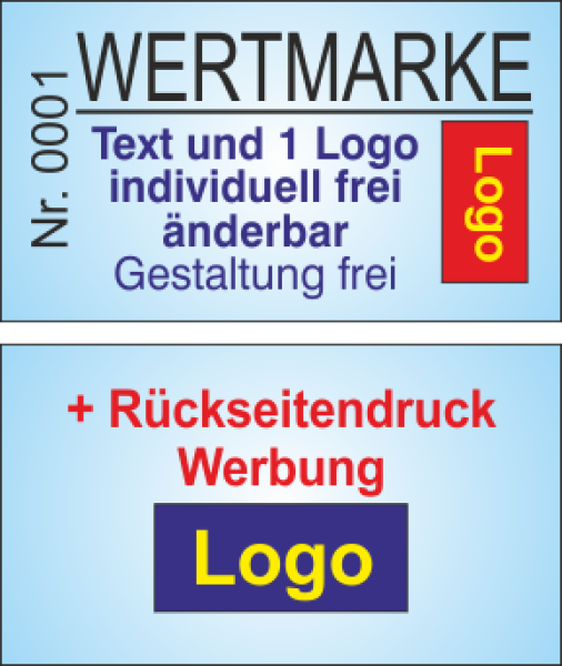 1000 Wertmarken 4/4 "doppelseitig farbiger druck" - mit Text + Logo [[- inkl. Gestaltungsservice -]]