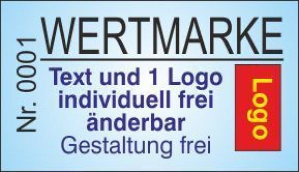 1000 Wertmarken 4/0 "einseitig mit Text + Logo farbig"  -  inkl. Entwurf