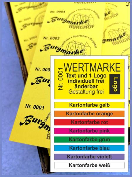 1000 Wertmarken 1/1 "doppelseitig mit Text + Logo SW" inkl. Entwurf