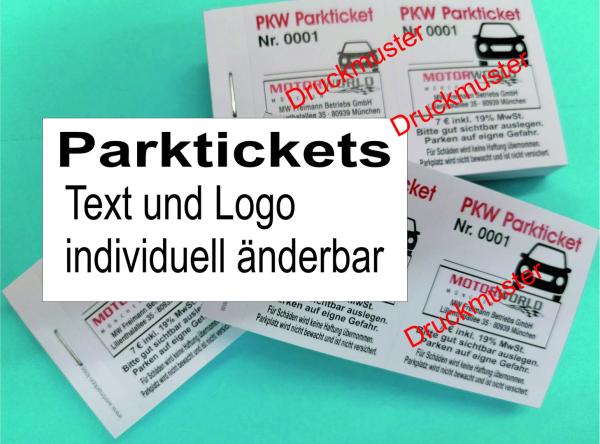 1000 Parktickets -farbig- "Texteindruck und Logo individuell änderbar"