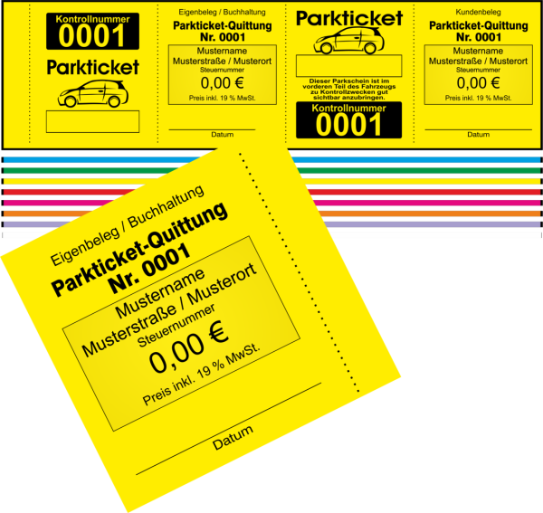 1000 Parktickets "4 Abschnitte"  + Quittung, Text änderbar