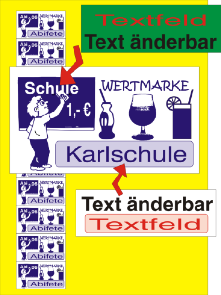 1000 Wertmarken "Schule Abi", 3 x Text änderbar