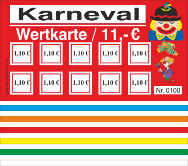 100 Wertkarten - Abstreichkarten "Karneval"