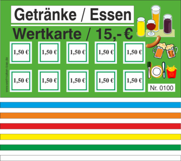 100 Wertkarten - Abstreichkarten "Getränke - Essen"