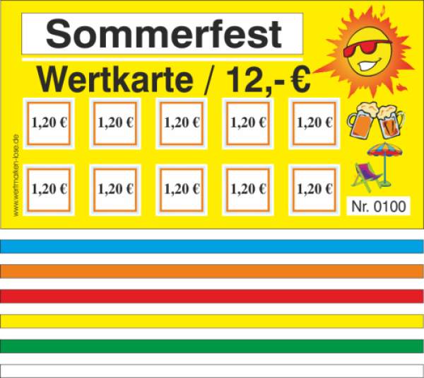 100 Wertkarten Abstreichkarten "Sommerfest"