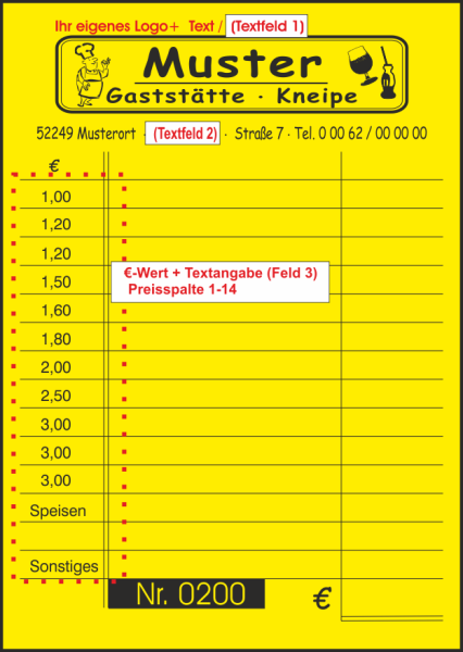 1000 große Kellnerzettel - Kellnerblöcke - Abrechnungszettel - A6 -  individuell - 14,5 cm x 10,2 cm