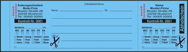 1000 Abholscheine "Änderungsschneiderei", individuell, mit Schreibfeld