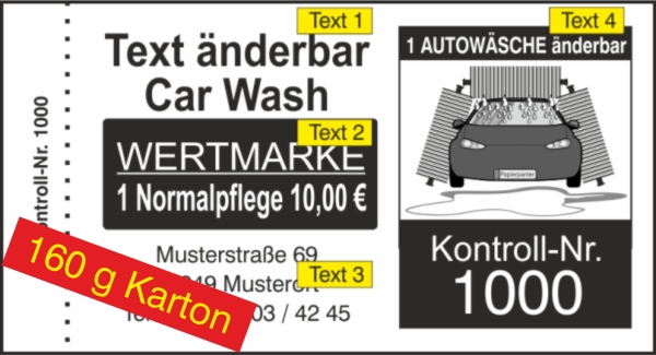 1000 Autowaschkarten "Waschstraße 160g"